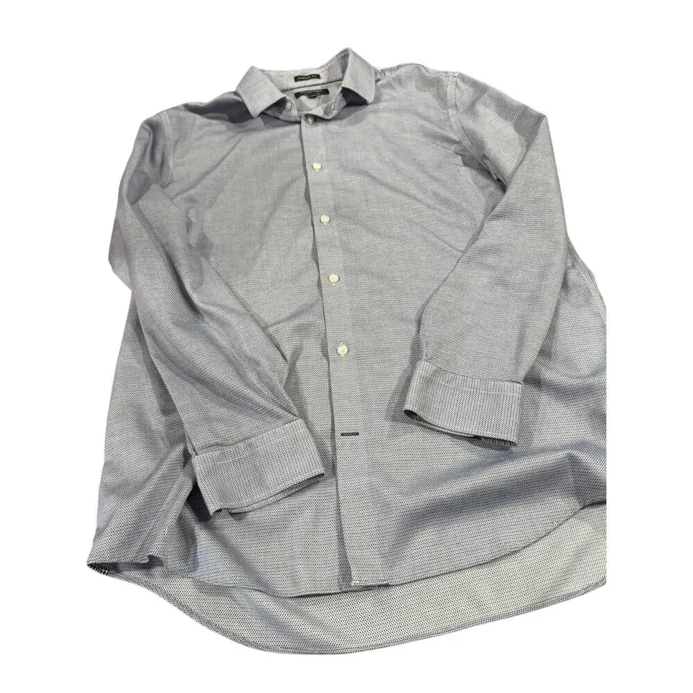 Banana Republic Camden Fit XL Non-Iron Cotton Dress Shirt Blue Print Stretch 17”